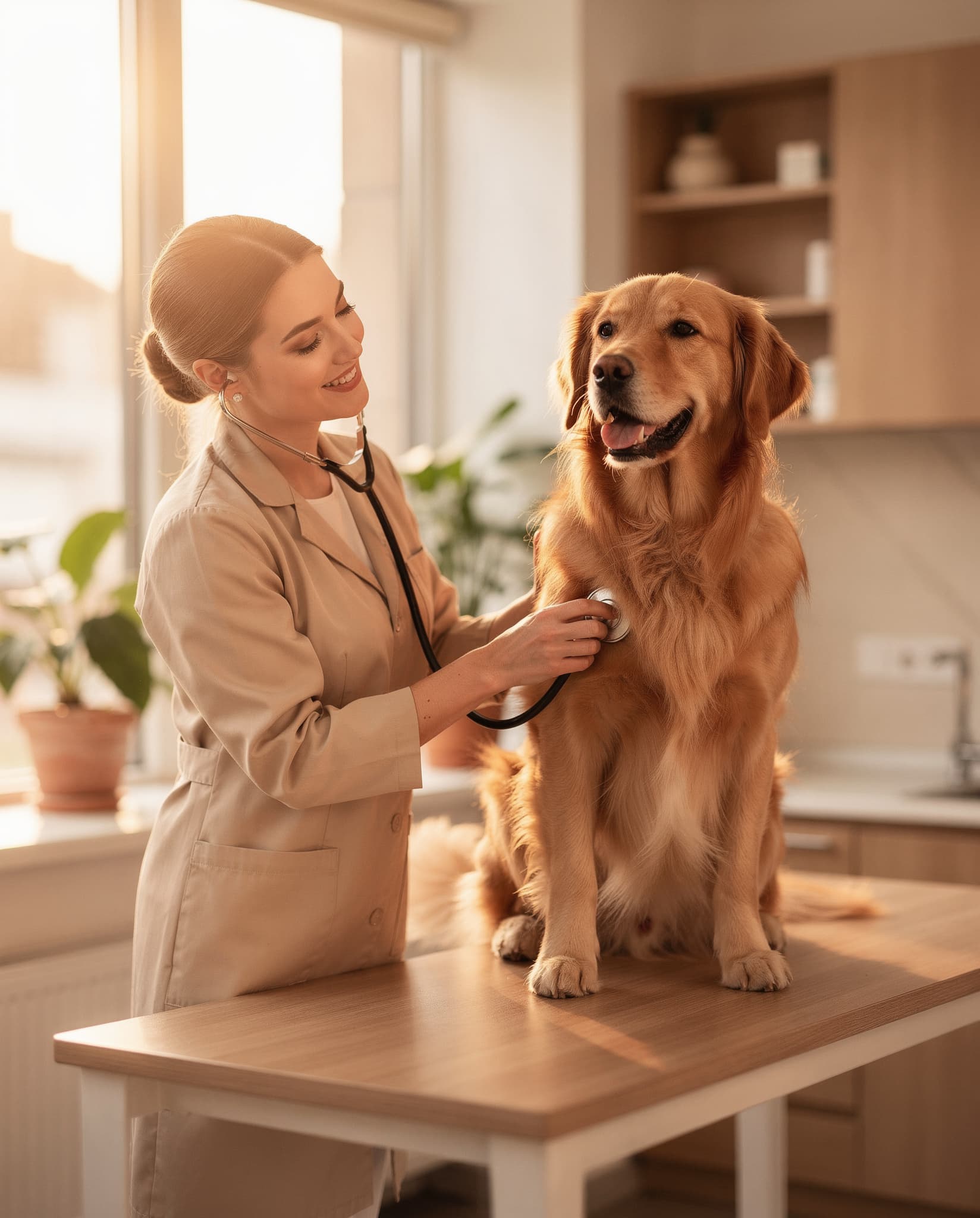 Medic veterinar consultând un câine într-o clinică